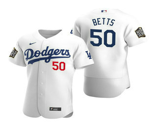 Men Los Angeles Dodgers #50 Mookie Betts White 2020 World Series Authentic Flex Nike Jersey